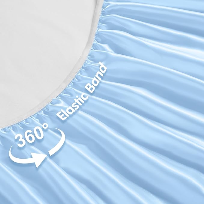 Horbaunal 2 Pack Satin Pack n Play Sheets for Baby with Sensitive Hair and Skin, Silky Mini Crib Sheets 38" x 24" x 5", Soft Playard Sheet Protector Baby Mattress Sheet, Baby Blue & Grey