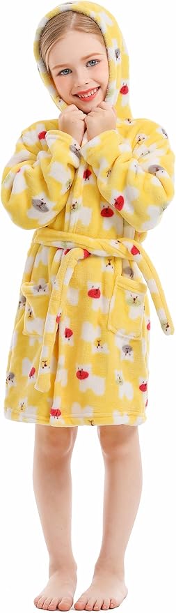 Toddler Robes Cute Pattern Bathrobe Unisex Kids Robe Baby Flannel Hoodie Pajamas Sleepwear