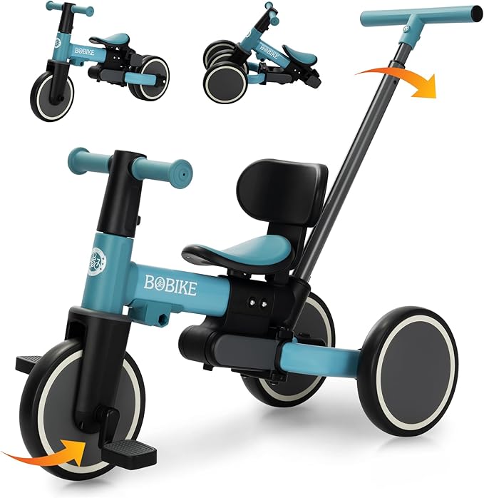 BoBike 5-in-1 Tricycle for Toddlers 18 Months to 5 Years, Kids Bike with Upgraded Pedals, Parent Push Handle, Balance Bike & Easy Assembly for Boys Girls (Sky Blue)