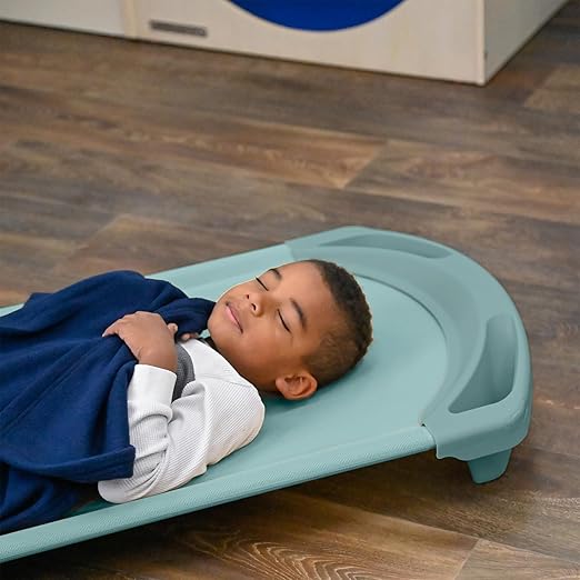 Children’s Factory SpaceLine Nap Cots, Kids Daycare and Preschool Sleeping Cot, Toddler Size, Set of 4, Teal Green