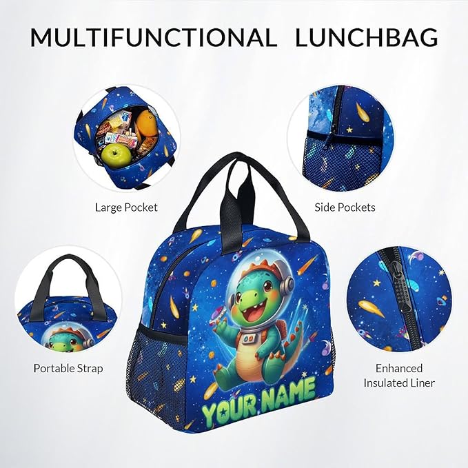 GiftoFLUX Boys Backpack- Personalized Dinosaur Backpacks with Lunch Bag - Custom Bookbag Set for Kids - Toddlers School Bag for Kindergarten/Preschool/Elementary(17 Inch)