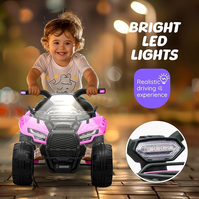 ATV for Kids, 6V Battery Powered Toddler 4 Wheeler w/Music, Light, 1.2mph Max Speed, Kids ATV 4 Wheeler for Toddlers Aged 1.5-3 Years Old, Light Pink