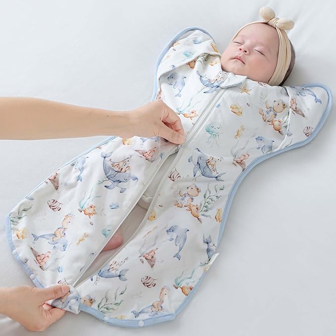Baby Sleep Sack,0.5 TOG Self-Soothing Swaddle to Improve Sleep & Ease Startle Reflex, 100% Cotton & Breathable
