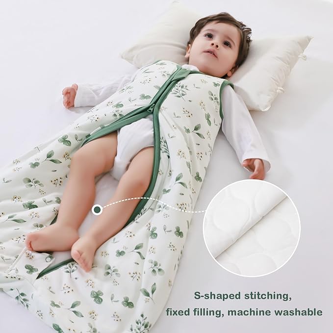 Mosebears Sleep Sack Baby Winter Wearable Blanket with 2-Way Zipper,2.5 TOG Cotton Sleep Sack Unisex(Plant,12-18 Months)