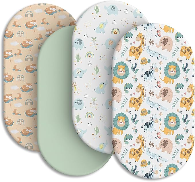 Baby Bassinet Sheets for Baby Boy Girls,4-Pack Fitted Bassinet Sheets Set Compatible with Halo Bassinest Swivel Sleeper,Baby Delight,Angelbliss,32"X16" (Animal World)