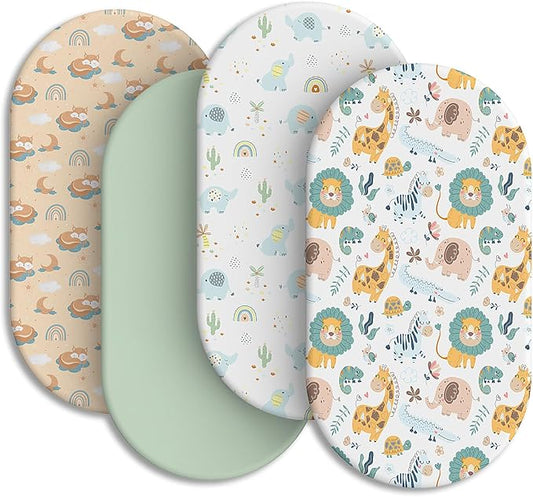 Baby Bassinet Sheets for Baby Boy Girls,4-Pack Fitted Bassinet Sheets Set Compatible with Halo Bassinest Swivel Sleeper,Baby Delight,Angelbliss,32"X16" (Animal World)
