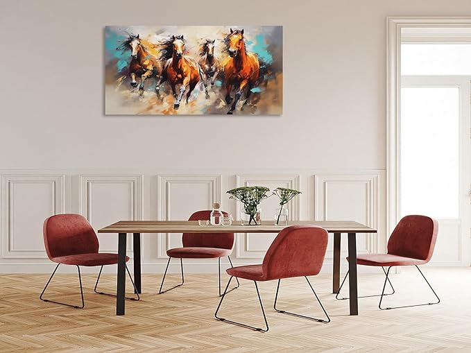 KUNHAAH Wall Art Canvas Painting Running Horse 1 Piece Symbolizes Success and Power Abstract Artistic Background Picture Poster Print Framed Ready to Hang for Living Room Bedroom 71x36inch