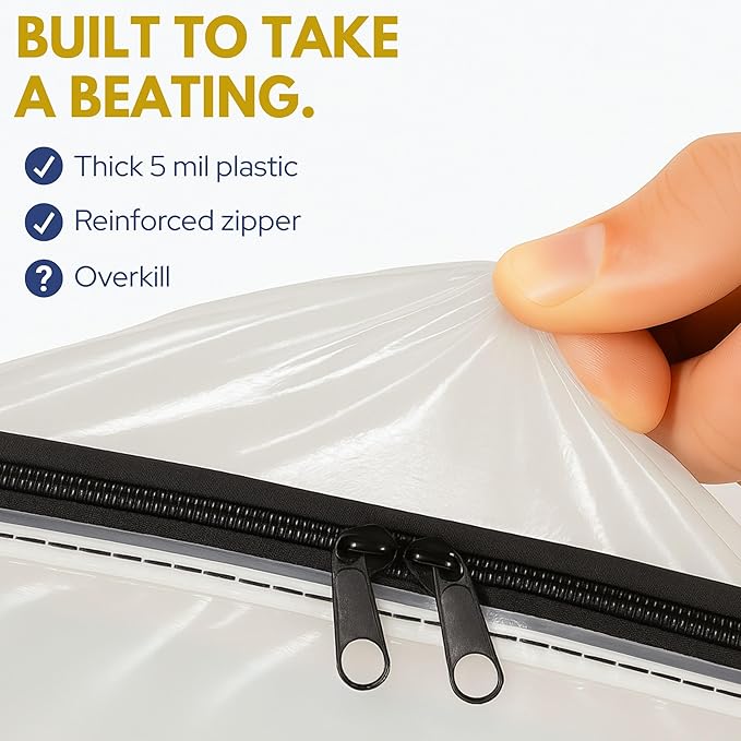 Crib Mattress Storage Bag with Zipper, 5 Mil Clear Plastic Cover for Moving, Includes Accessory Bags