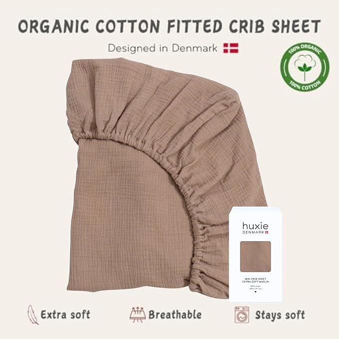 Crib Sheets – Organic Cotton Muslin Fitted Crib Sheet – Standard Size for Baby Boy and Baby Girl 28" x 52" Ultra-Soft and Breathable. (Natural)