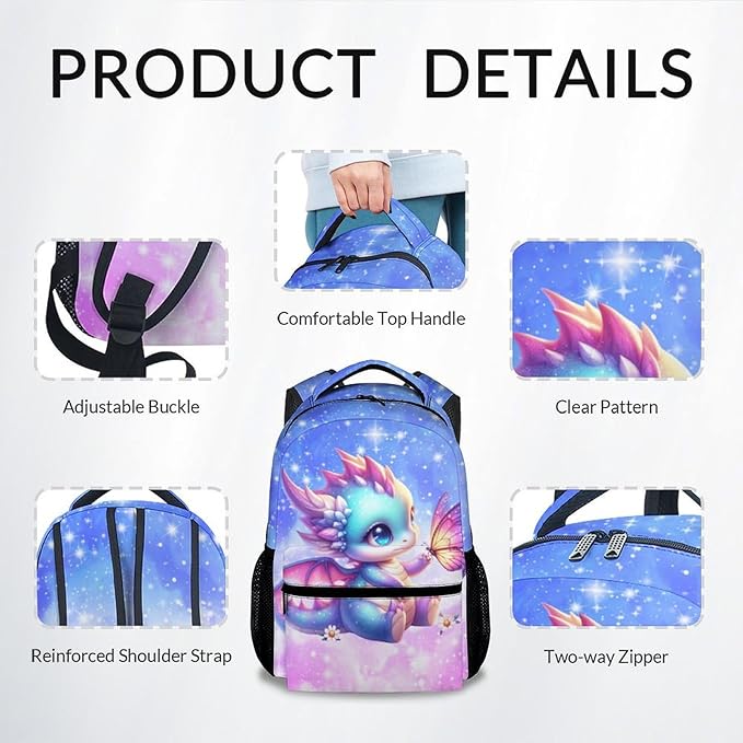 Kids School Backpack - Dragon Backpacks for Girls - Bookbag Gifts for Daughter - School Bag for Kindergarten/Preschool/Elementary(17 Inch)