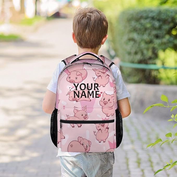 AIOMXZZ Personalized Pig Backpack Gifts with Text Name, 16 Inch Cute Pig Bookbag Durable, Lightweight, Large Capacity, Funny Animal Backpack for School Girls Kids Women