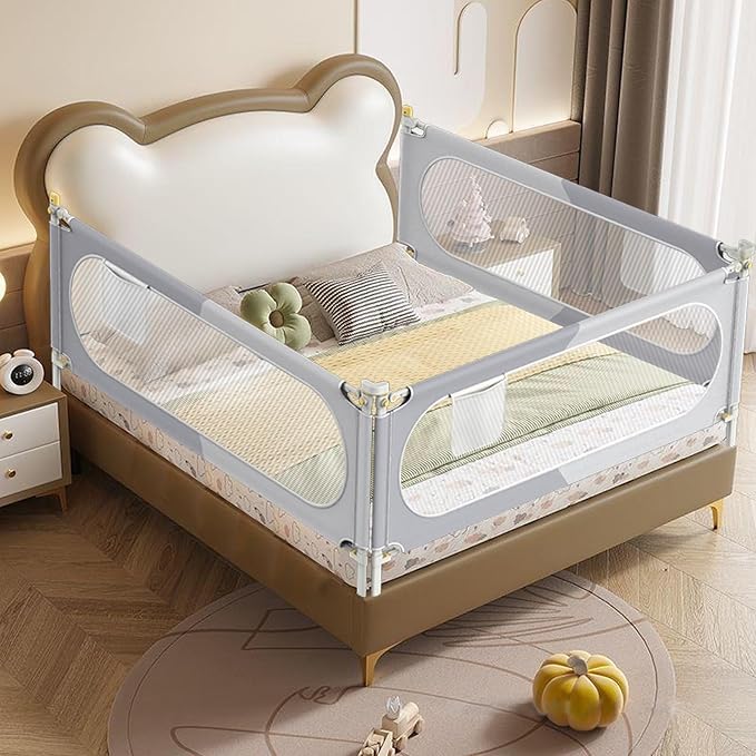 Bed Rail for Toddlers, Baby Bed Rail Guard with Double Child Safety Lock, 30 Speed Height Adjustable, Safety Toddler Bedrail for King & Queen Size Bed