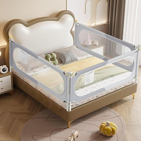 Bed Rail for Toddlers, Baby Bed Rail Guard with Double Child Safety Lock, 30 Speed Height Adjustable -King & Queen Size Bed