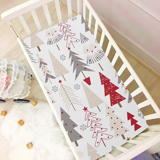 CEBUGI Stretchy Crib Sheet for Baby Boy Girl,Cute Christmas Trees Portable Mini Fitted Pack N Play Playard Sheet for Neutral,Ultra Soft Material,Full Standard Toddler Mattresses,S