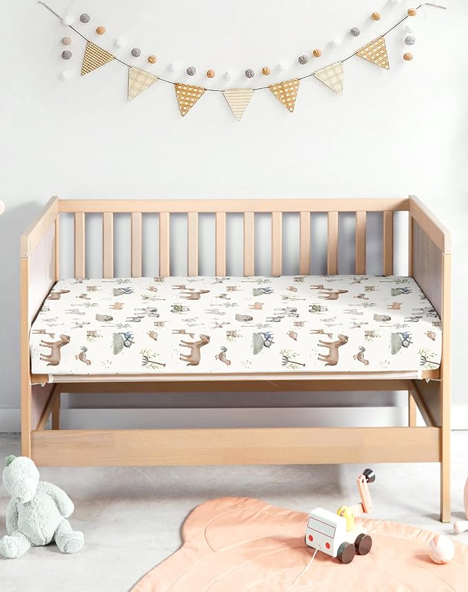 Pack and Play Sheets 2 Pack, Fitted Jersey Knit Mini Crib Sheets for Baby Boys and Girls, Compatible with Graco Pack N Play and Mini Crib Mattress (Little Farm, Pack N Play/Mini Crib Sheets)