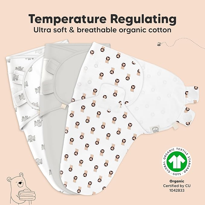 KeaBabies 3-Pack Organic Baby Swaddle Sleep Sacks - Swaddles for Newborns, Infant 0-3 Months, Baby Girls, Boys, Soft & Snug Newborn Sleep Sack, Nursery Swaddling Blankets (The Wild 2)