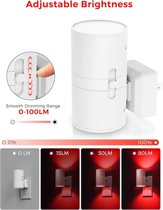 L LOHAS LED Night Light, Red Night Lights Plug into Wall, LED Nightlights, Light Sensor, Steep Aid Red, Dimmable Nightlight for Christmas, Holiday Decor, Party, Hallway, Bedroom, 2 Pack