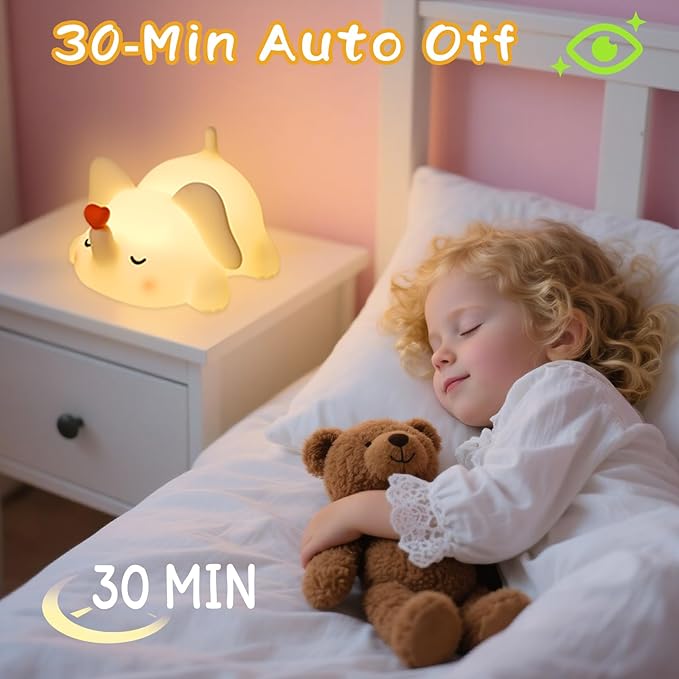 FRDEV Elephant Night Light for Kids, Silicone Squishy Lamp with Touch Control 3-Level Dimmable, Auto-Off Timer, Rechargeable Nursery Light, Baby Gift (Soft White)