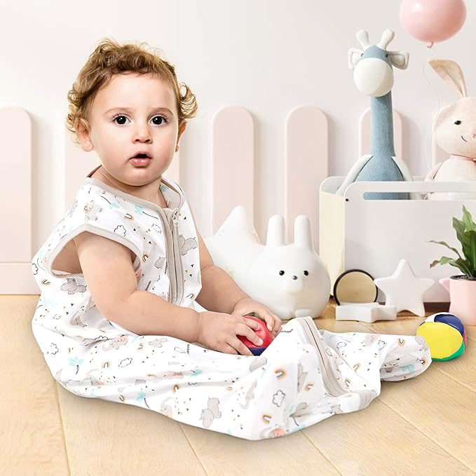 TILLYOU 2 Pack Baby Sleep Sack 18-24 Months 100% Cotton Wearable Blanket 0.5 TOG Sleeveless Summer Sleep Sacks with 2-Way Zipper, Happy Forrest & Nude