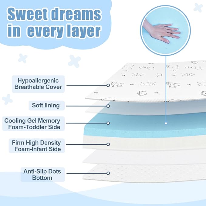 Pack and Play Mattress Pad, 38"x26" Dual-Sided Firmness Memory Foam Pack N Play Mattresses, Portable Baby Thick Mattress for Pack n Play with Removable Animal Cover
