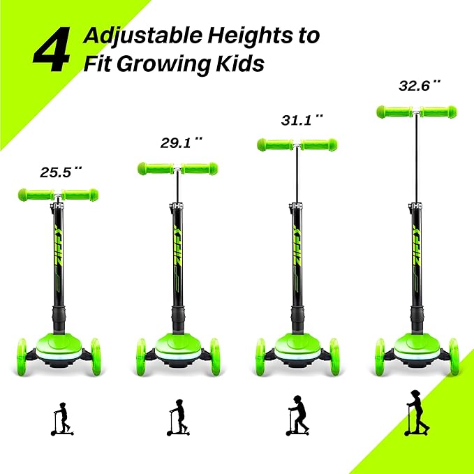 ZIFFY 3-Wheel Light-Up Toddler Scooter for Kids 3-8, Kids Scooter for Boys Girls with 20 Dynamic LED Lights, 4 Adjustable Height Balance Kick Scooter 110LBS, Lean-to-Steer Anti-Slip Wide Deck by JOVA