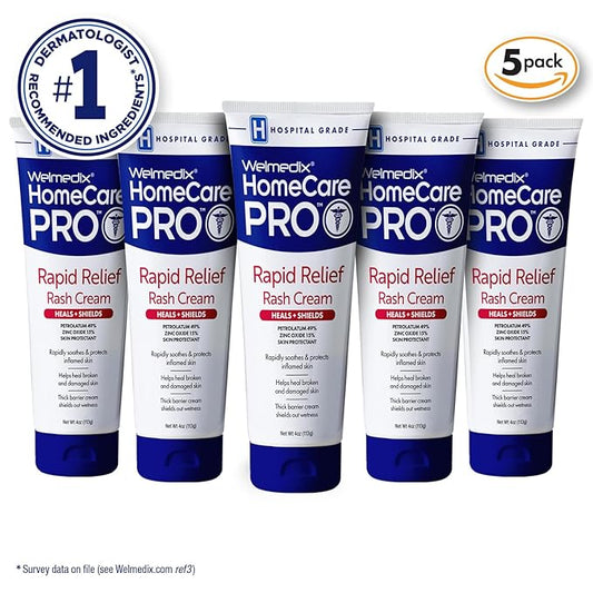Welmedix Rapid Relief Diaper Rash Cream with Zinc Oxide, Hospital Grade Barrier Cream for Adults, and Babies with Fragile or Sensitive Skin (4oz Tube, Pack of 5)