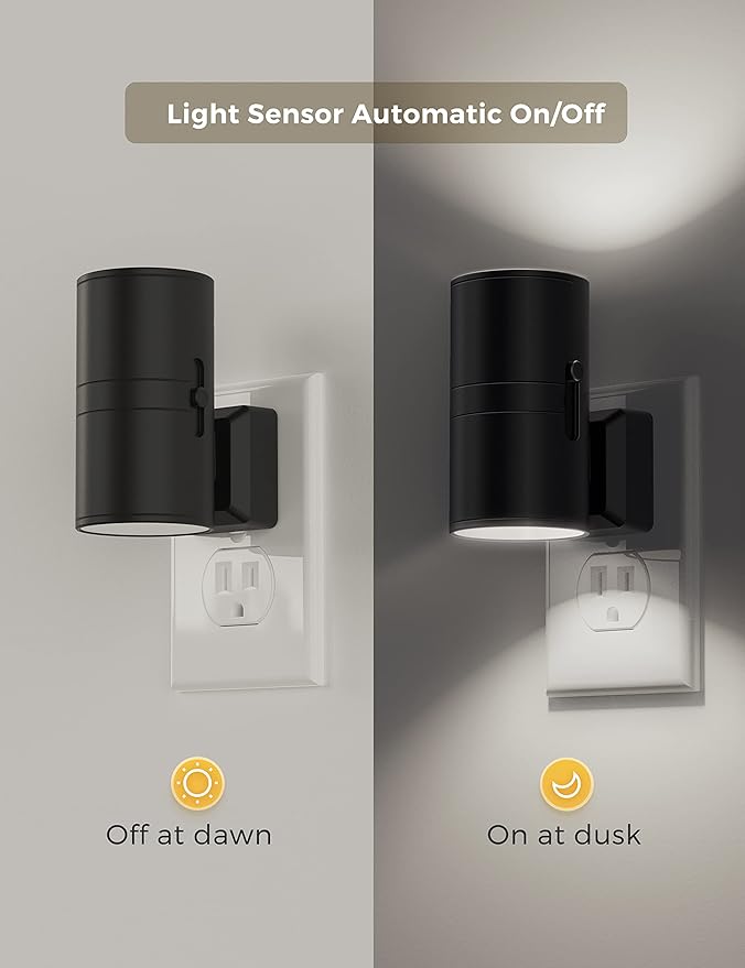 L LOHAS LED Night Light, Bright Wall Plug Night Light, 5000K Daylight White, Dimmable with Light Sensor, Decorative for Hallway, Bathroom, Kitchen, 4 Pack