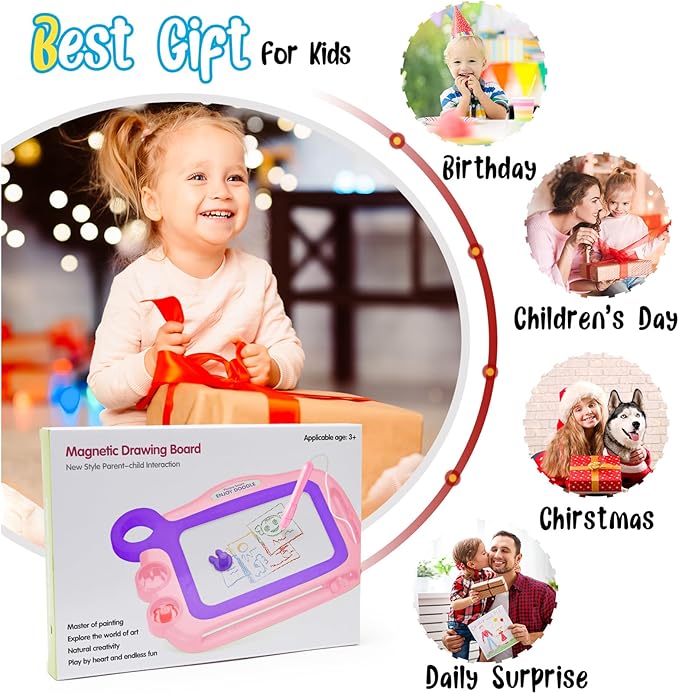 Toddler Toys Age 3-4,Erasable Toys for 3 Year Old Girl Magnetic Drawing Board for Kids with 1 Pen, A Etch Easter Gift for 3 Year Old Travel Toy Sketch Board with 2 Stamps