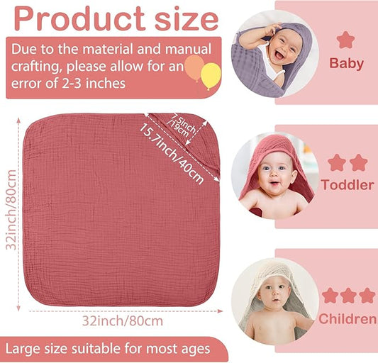 Peryiter 6 Pcs Muslin Hooded Baby Towels, 32x 32'' Cotton Newborn Bath Towel Muslin Infant Baby Blankets Absorbent Unisex Christmas Registry Gift Essentials for Girls Boys (Brown Series)