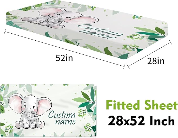 Custom Name Crib Bedding Set with Name - 2 Piece Elephant Series Baby Set with Blanket and Crib Sheet, Cozy and Durable Infant Nursery Bedding, Gifts for Toddler