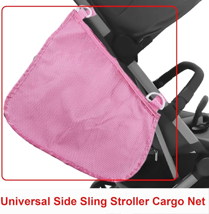 Anglepingping 2 Pack Universal Side Sling Stroller Cargo Net, Non-Slip and Adjustable Straps Storage Mesh Bag,Portable Mesh Storage Organizer (Pink)