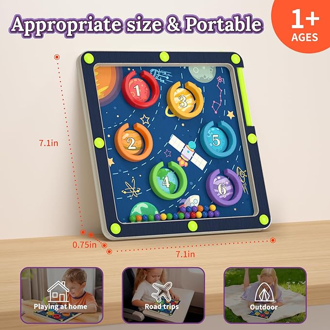 Magnetic Color and Number Space Maze Level 1– Montessori Wooden Puzzle Toy for Toddlers, Preschool Learning Activity for Fine Motor Skills, Educational Gift for Kids Ages 1+