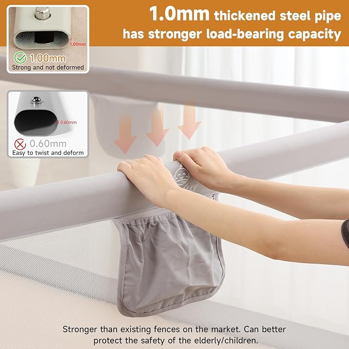 Bed Rail for Toddlers, Foldable Bed Rails Quick Assembly, Height Adjustable Bed Rail Guard with Steady U-Shape Base for Toddlers, Baby, Kids (1 Side 78.7'')