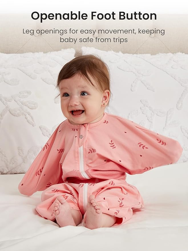 GROWNSY Transitional Swaddle Sleep Sack 3-6 Months, Starfish Design Baby Swaddle Sack, Dual-Zipper for Easy Diaper Changes, Proper Hip Development & Openable Foot Button, 12-20lbs, Pink