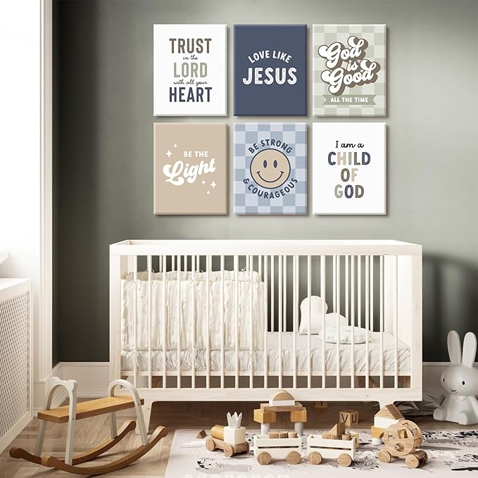 Bible Verses Wall Art Decor Christian Boy Nursery Canvas Wall Decor Boy Kids Room Posters Scriptures Religious Prints Modern Children Christian Pictures Artwork for Bedroom 8x10x6 Inch Wrapped Canvas