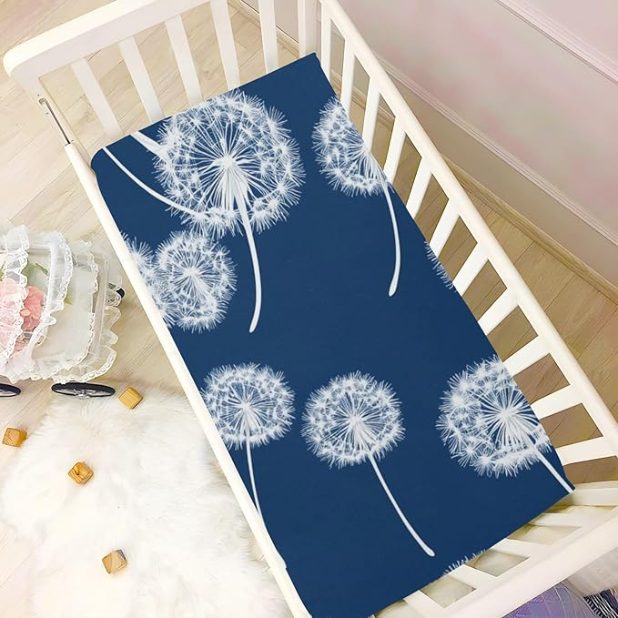 Blue Dandelion Crib Sheets Standard Crib Toddler Mattresses Cover Fitted Baby Bed Sheet Breathable Crib Mattress Sheet for Girls Boys 52" x 28"x5''
