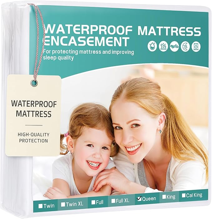 60"x80" Queen Mattress Protector(6-10 in. Deep) Waterproof Mattress Cover Zippered Soft Breathable Skin-Safe Encasement for Queen Bed Sheets