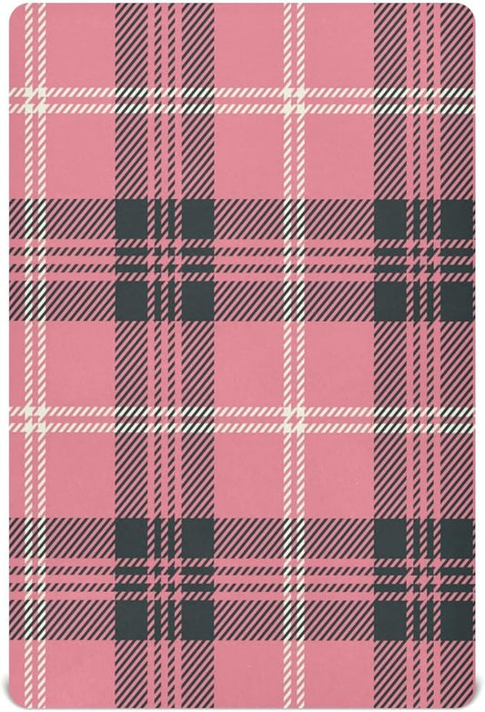 Baby Crib Sheets Fitted Crib Sheet Standard Crib and Toddler Mattress for Boys Girls 39 * 27in Pink Starfish Shell Pattern (Pink and Black Plaid 33, Small)
