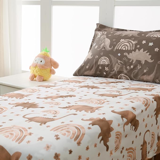 4 Piece Toddler Bedding Set for Boys,Soft Crib Bed Sheets Set in a Bag Including Comforter, Flat Sheet, Fitted Sheet and Pillowcase(Dinosaur)