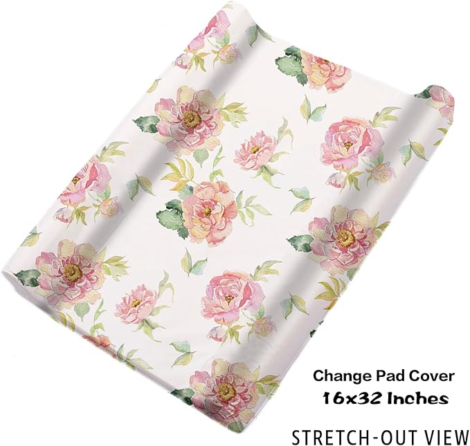 Personalized Crib Bedding Set, Custom Name Baby Bedding 5-Pcs Set - Blanket Fitted Sheet Changing Pad Cover Nursery Rug Wall Art, Pink Floral Bird Nursery Decor for Newborn Girls