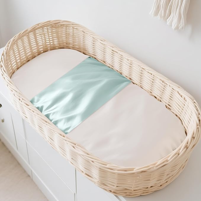 THXSILK 7A+ Grade 100% Mulberry Silk Bassinet Mattress Sleeve for Baby Boys All Standard Bassinet/Cradle Mattress Oeko-TEX Certified Safety 22inch*20.5inch, Light Blue