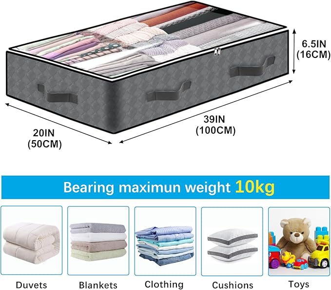 BiCINE 8 Pack Under Bed Storage Containers, 90L Collapsible Closet Organizers and Storage Bins, Underbed Storage Bags for Wrapping Paper, Blanket, Towels, Clothes, Comforter, Sweaters, Linen Sheet