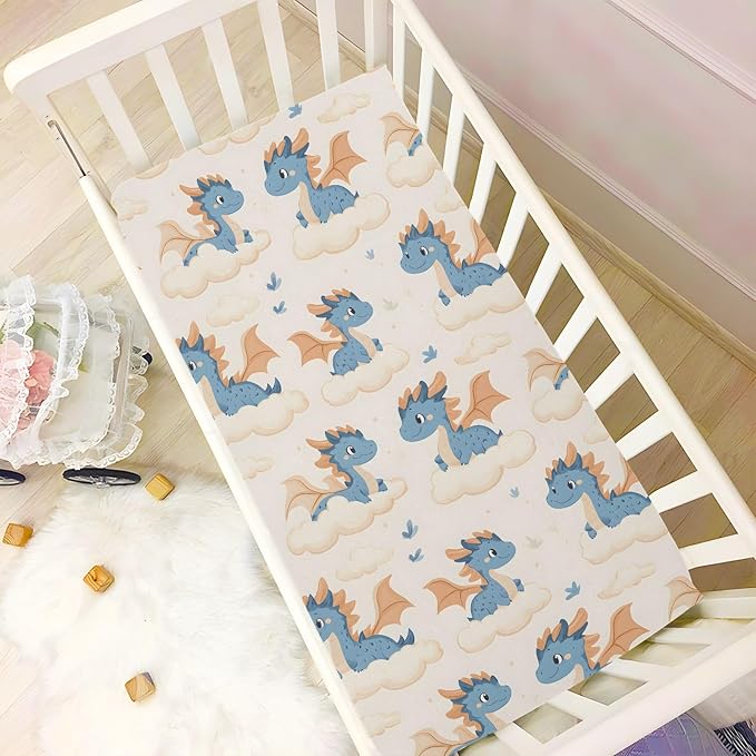 Baby Crib Sheets Fitted Crib Sheet Standard Crib and Toddler Mattress for Boys Girls 39 * 27in Pink Starfish Shell Pattern (Cute Dragon Cloud Pattern, Medium)