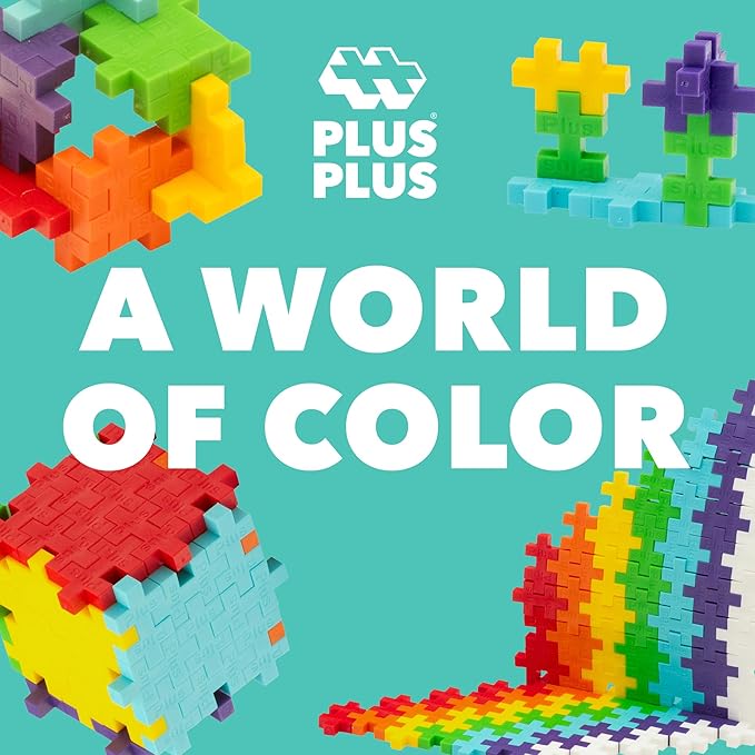 PLUS PLUS 70 Piece Interlocking Building Blocks for Kids, Open Ended Connecting Toys, Stem Bin Classroom Mini Manipulatives - Rainbow Mix Play Tube