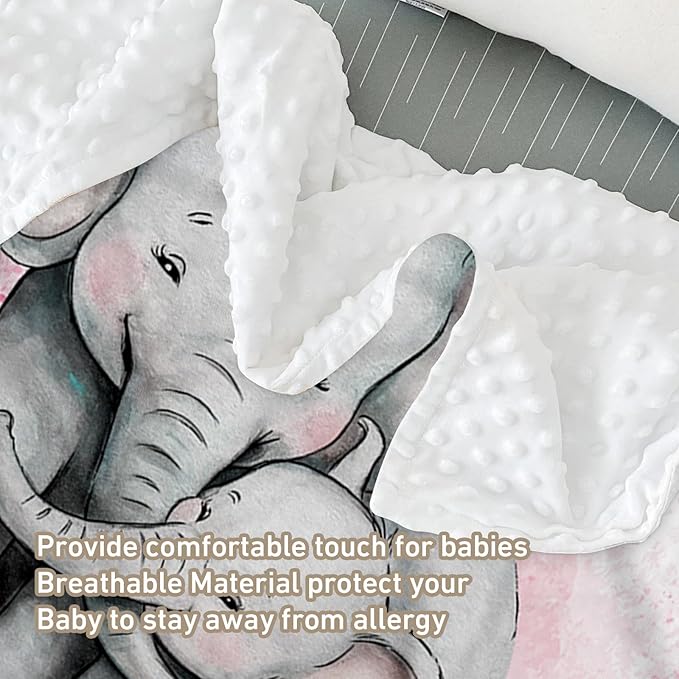 Custom Name Crib Bedding Set 3-Piece – Pink Elephant Design Baby Bedding Set with Personalized Soft Blanket, Fitted Sheet, Changing Pad Cover – Ideal Newborn Gift for Boys and Girls