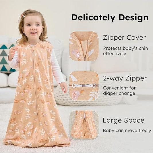 Baby Sleep Sack 6-12 months, 100% Cotton Sleeping Sack for Newborn and Infant, 3 Pack Baby Wearable Blanket for Boy and Girl, 0.5 Tog Lightweight Double Zipper Sleep Bag Pink Orange Flower