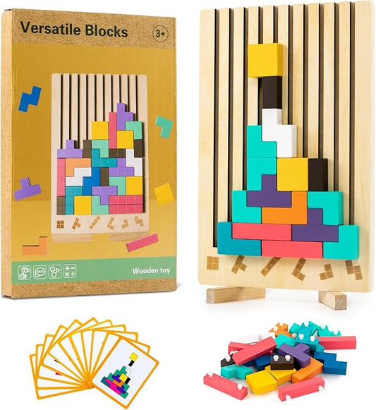 Wooden Montessori Russian Blocks Puzzle – 3D Stacking Toy for 3-6 Year Olds Toddlers Educational Gift & Brain Teaser for Critical Thinking Montessori Brain Blocks for Boys & Girls (Flag)