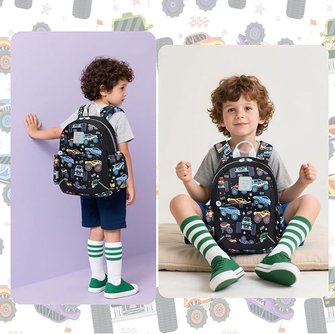 CAMTOP Toddler Backpack for Boys Girls 2-4, Kids Backpacks for Kindergarten Preschool, 12" H Small Bookbag for Daycare Travel (Black, 12''- Not fit A4 folder)