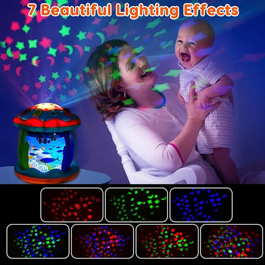 Tsomtto Baby Musical Light Up Tummy Time Toy Ocean Rotating Projector Infant 18 Month Baby Aquarium Learning Crawling Birthday Newborn for 1 2 3 Year Old Boy Girl