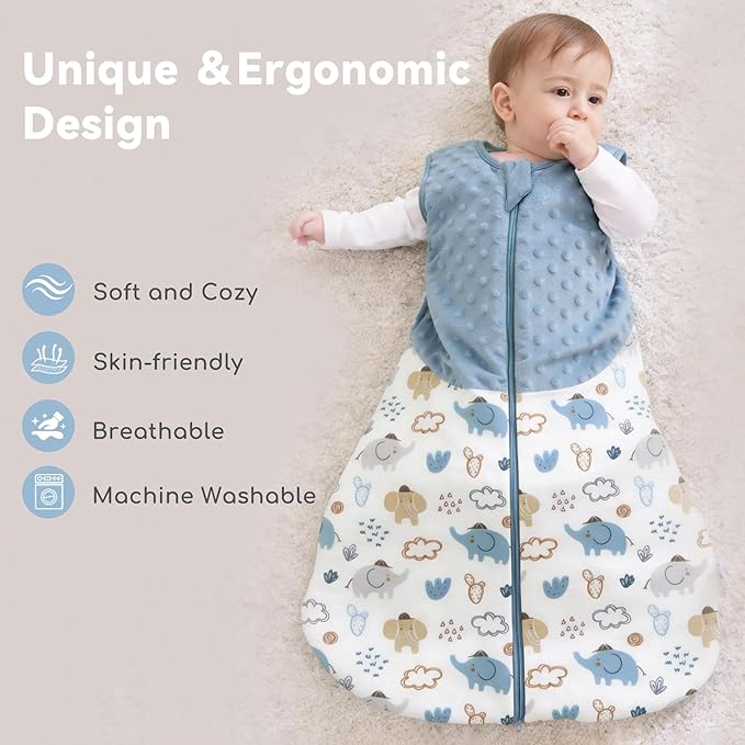 Baby Sleep Sack 0-6 Months 1.0 TOG, 100% Cotton Baby Wearable Blanket with 2-Way Zipper, Infant Toddler Sleeping Sack for Newborn Boys and Girls, Coffee+Blue